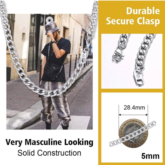 PROSTEEL 5MM Curb Cuban Chain Necklace 22" 316L Stainless Steel streetware - Picture 7 of 8